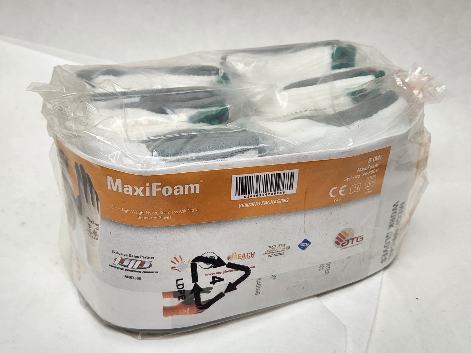6 Pairs – PIP 34-800 MaxiFoam G-Tek Premium Nitrile Foam Coated Gloves Size: Med