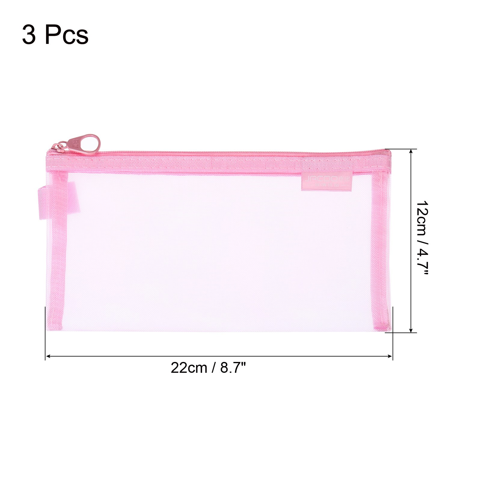 3pcs Mesh Cosmetic Bags, A6 case Nylon Makeup Zipper Mesh Bag, Pink