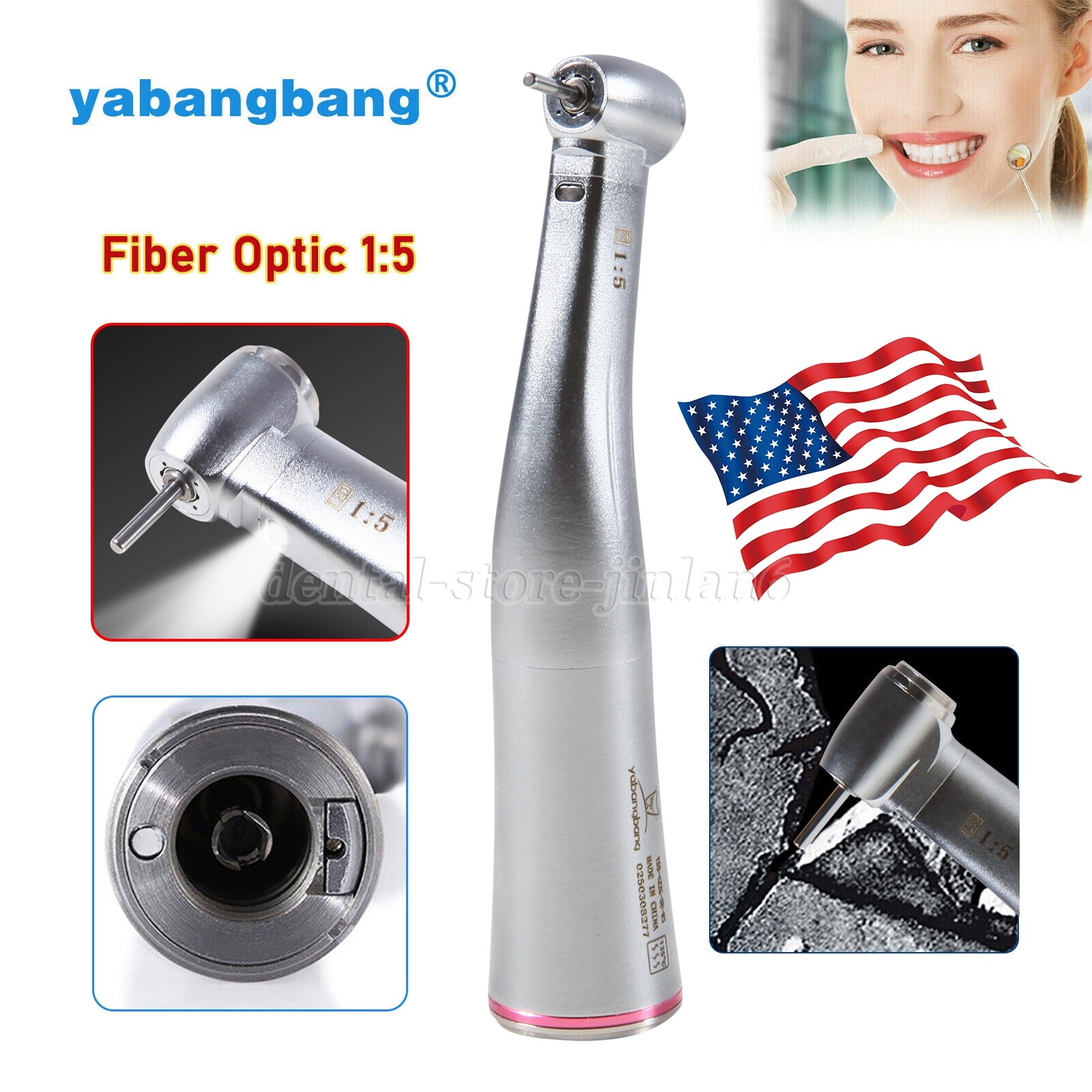 Dental 1:5 Increasing Contra Angle Optic LED Handpiece Fit for Electric Motor sk