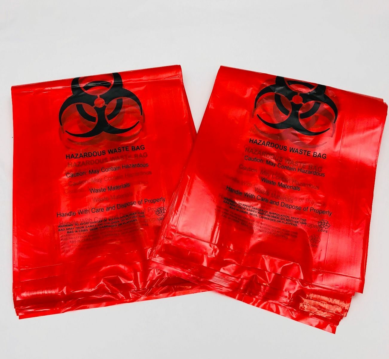 Hazardous Waste Bags – 10″x4″x24″ – 200 Bags – 1.4 Mil – Red – AssurePak – HAZWA