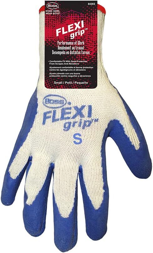 BOSS UNISEX ADULT FLEXI GRIP KNIT WORK GLOVES BREATHABLE sz S, XL BLUE WHITE