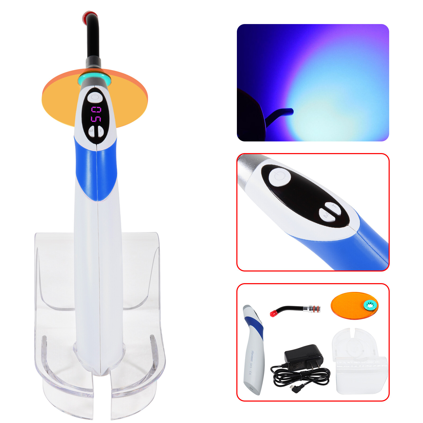 Dental Wireless Cordless LED Cure Curing Light Lamp 1800mw 5SEC Resin Cure Tool