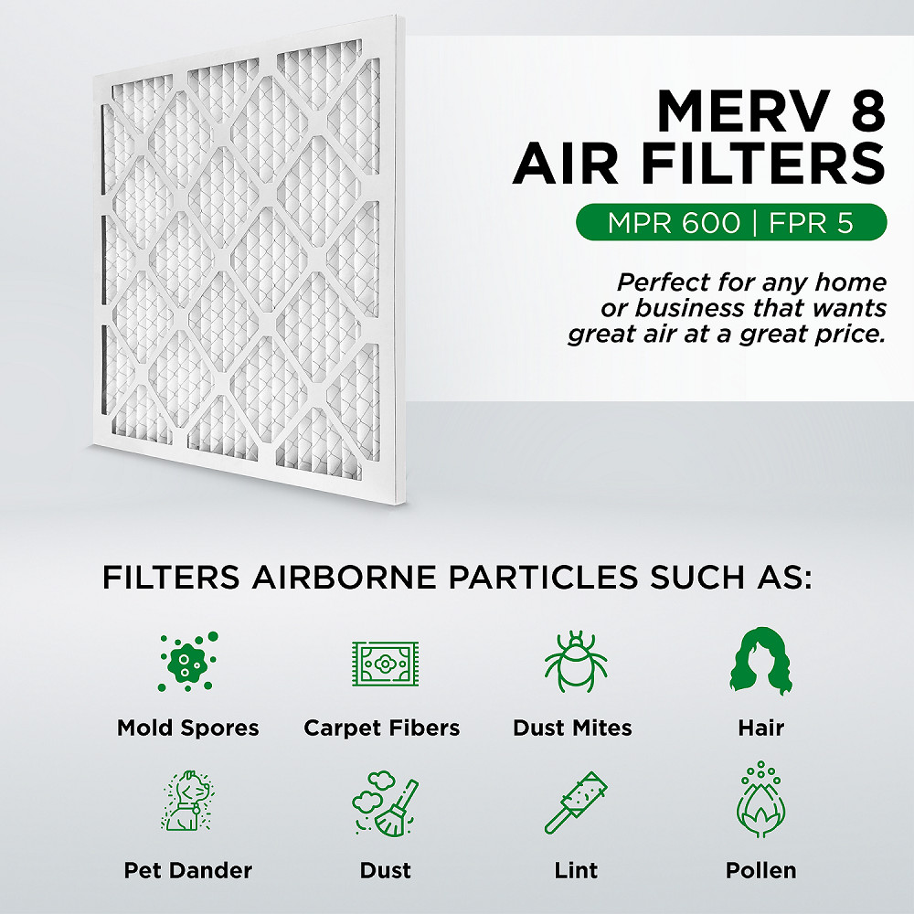 16x25x2 MERV 8 Pleated 2″ Inch AC Furnace Air Filters. Box of 6