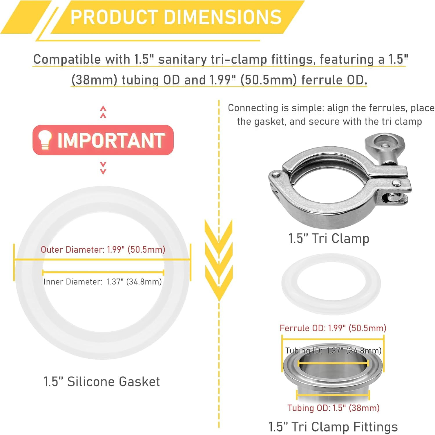 50PCS 1.5 Inch Tri Clamp Silicone Gaskets for 1.5″ Sanitary Tri-Clamp Fittings O