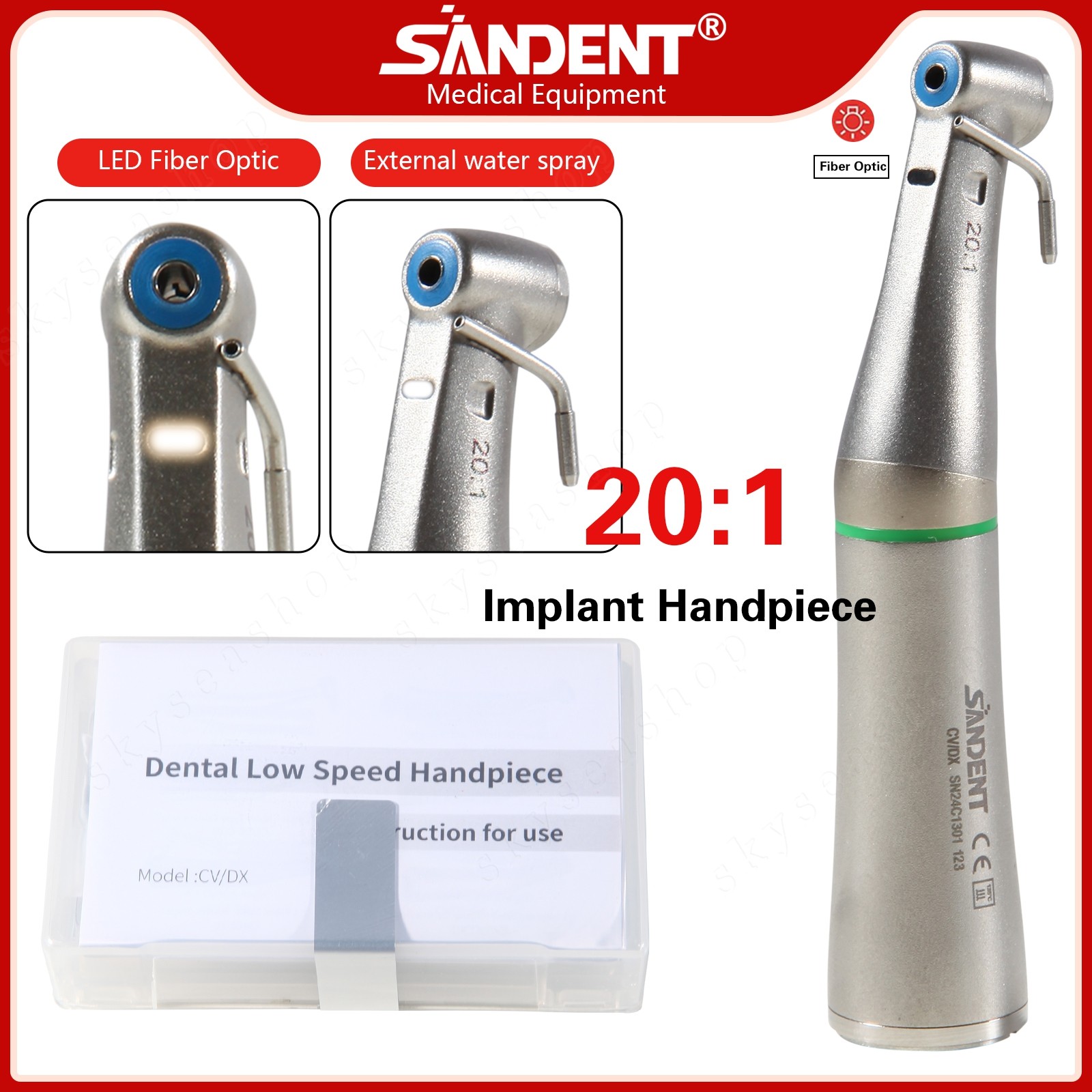 Dental 1:5 LED Fiber Optic Contra Angle Handpiece compatible NSK Ti-MAX X95L