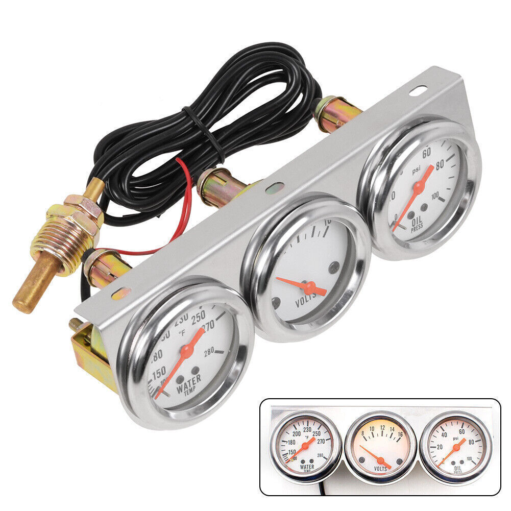 3 in1 52mm 2″ Chrome Car Triple Gauge Set Kit Water Temp Oil Pressure Volt Meter