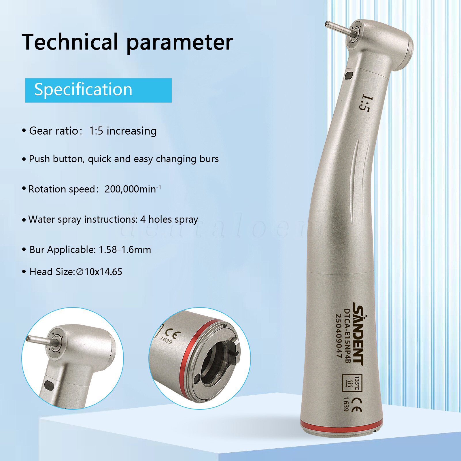NSK Ti-MAX X95L Style Dental 1:5 LED Fiber Optic Contra Angle Handpiece Red Ring