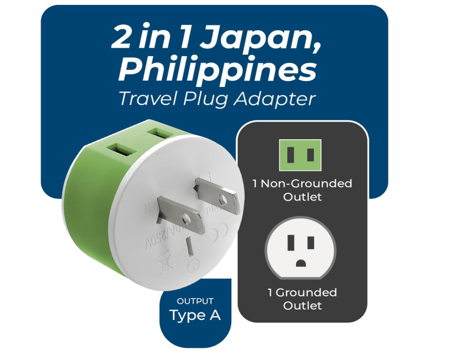OREI Japan, Philippines Power Plug Adapter with 2 USA Inputs – Travel 3 Pack – T