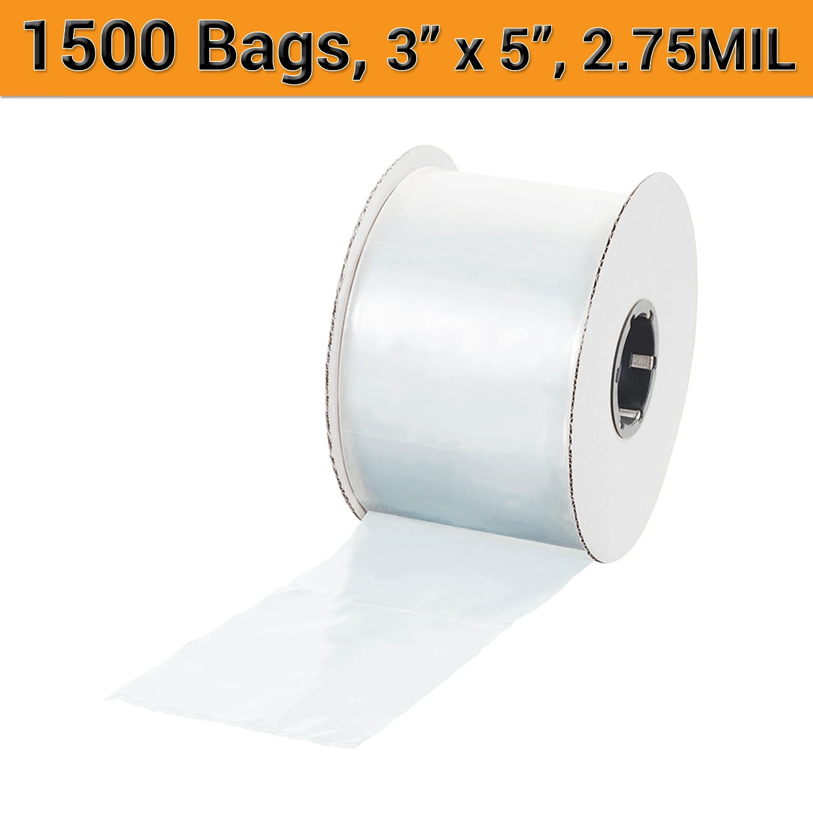 1500, 3″ x 5″ Poly Bags on a Roll, Clear, Perforated – NEW