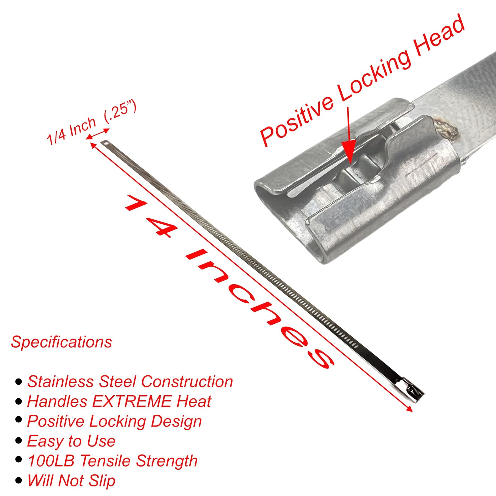 10 pack Secure 14″ long Stainless Steel Positive Locking Zip Ties Heat Resist…