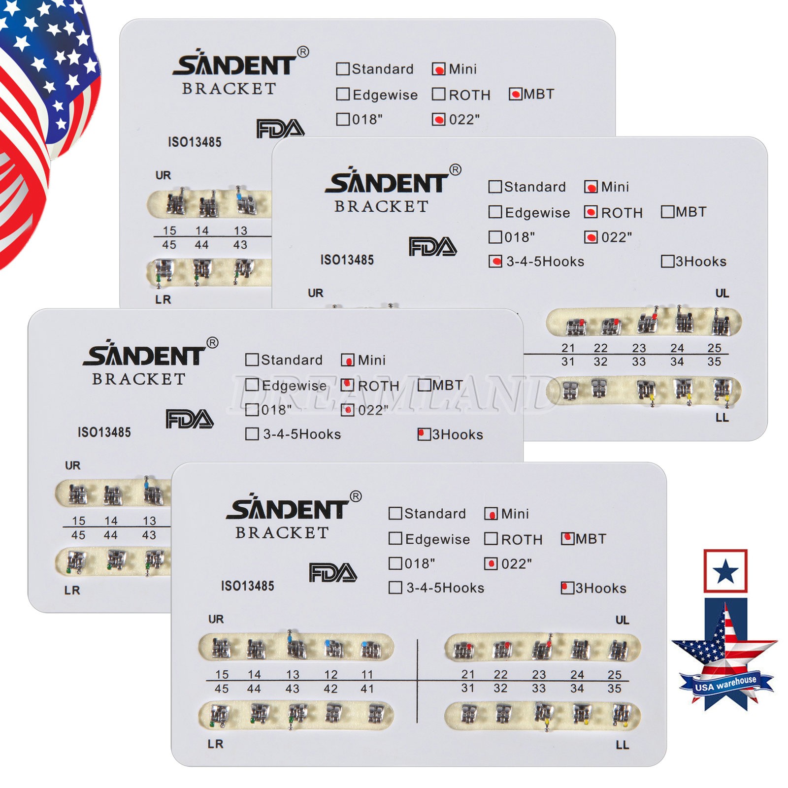 1-10 Kits Dental Orthodontic Bracket Braces Mini Roth/MBT 022 345/3 Hooks mx