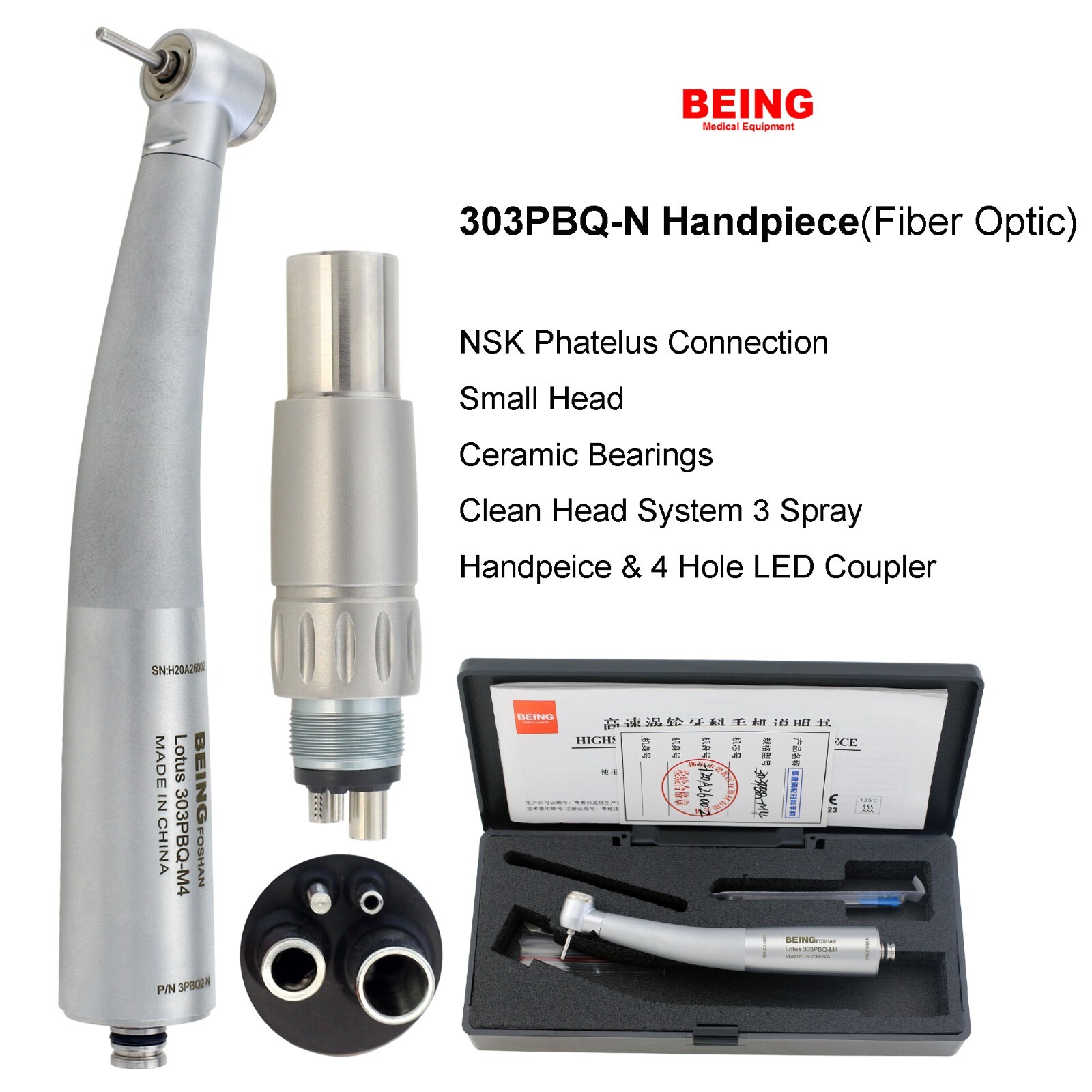 COXO Dental Small Mini Head High Speed Handpiece Fiber Optic Turbine NSK Coupler