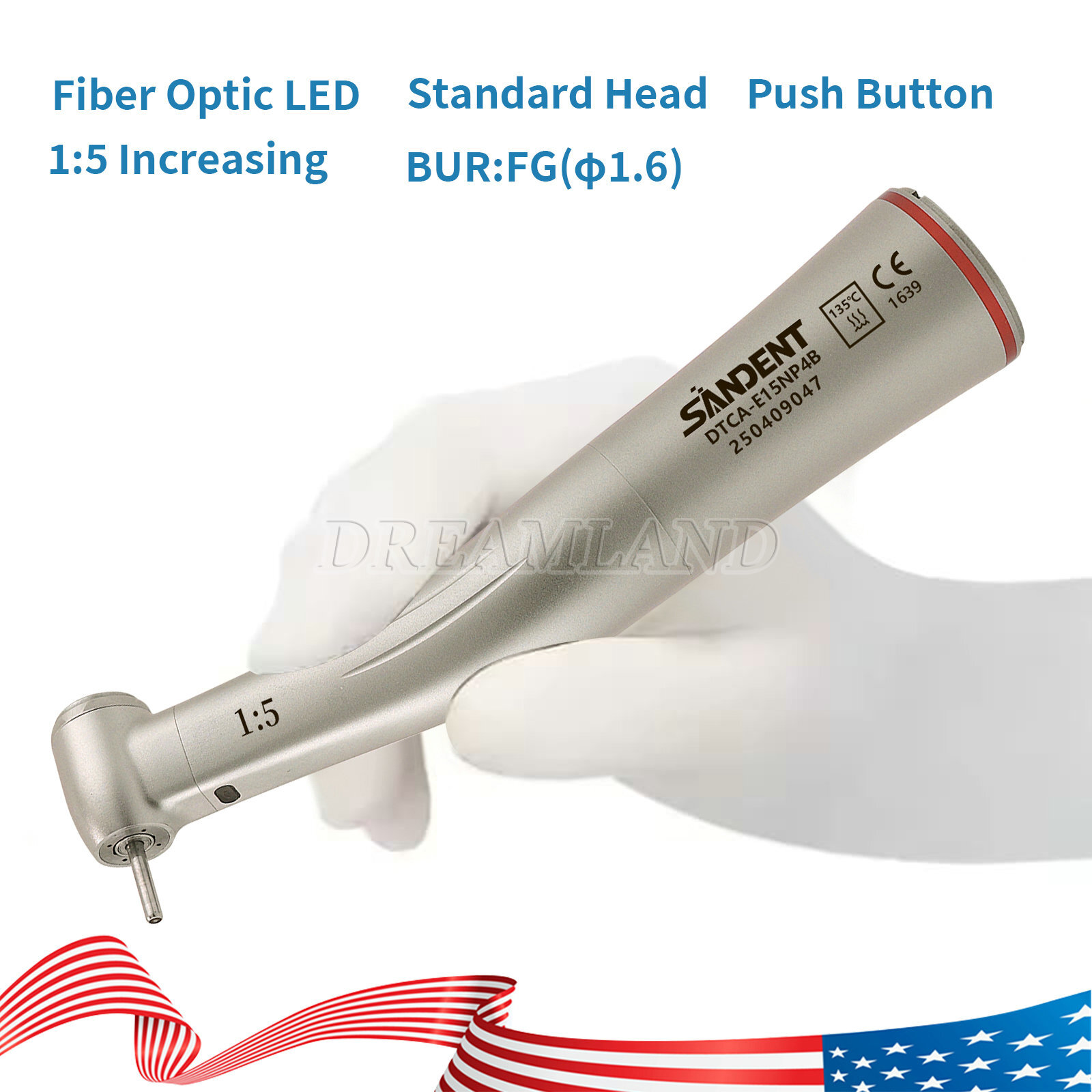 Dental 1:5 LED Low Speed Handpiece Fiber Optic Internal 4 Spray E-Type DTA