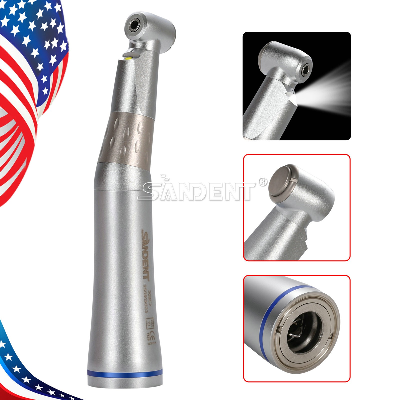 SANDENT Dental 1:1 LED Contra Angle Handpiece E-generator Push button Inner dt