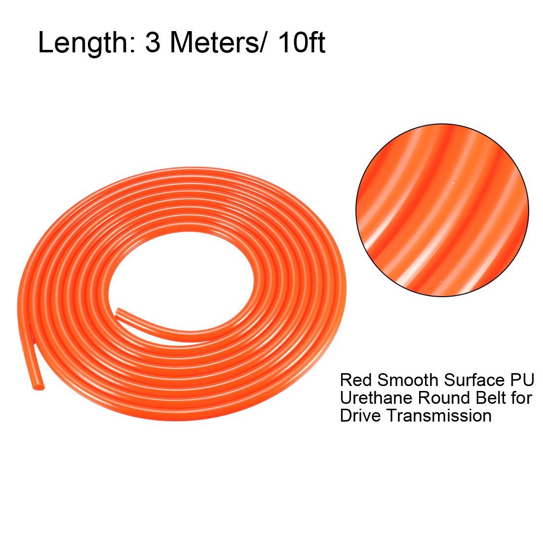 10 Feet 6mm PU Transmission Round Belt Urethane Belting Orange