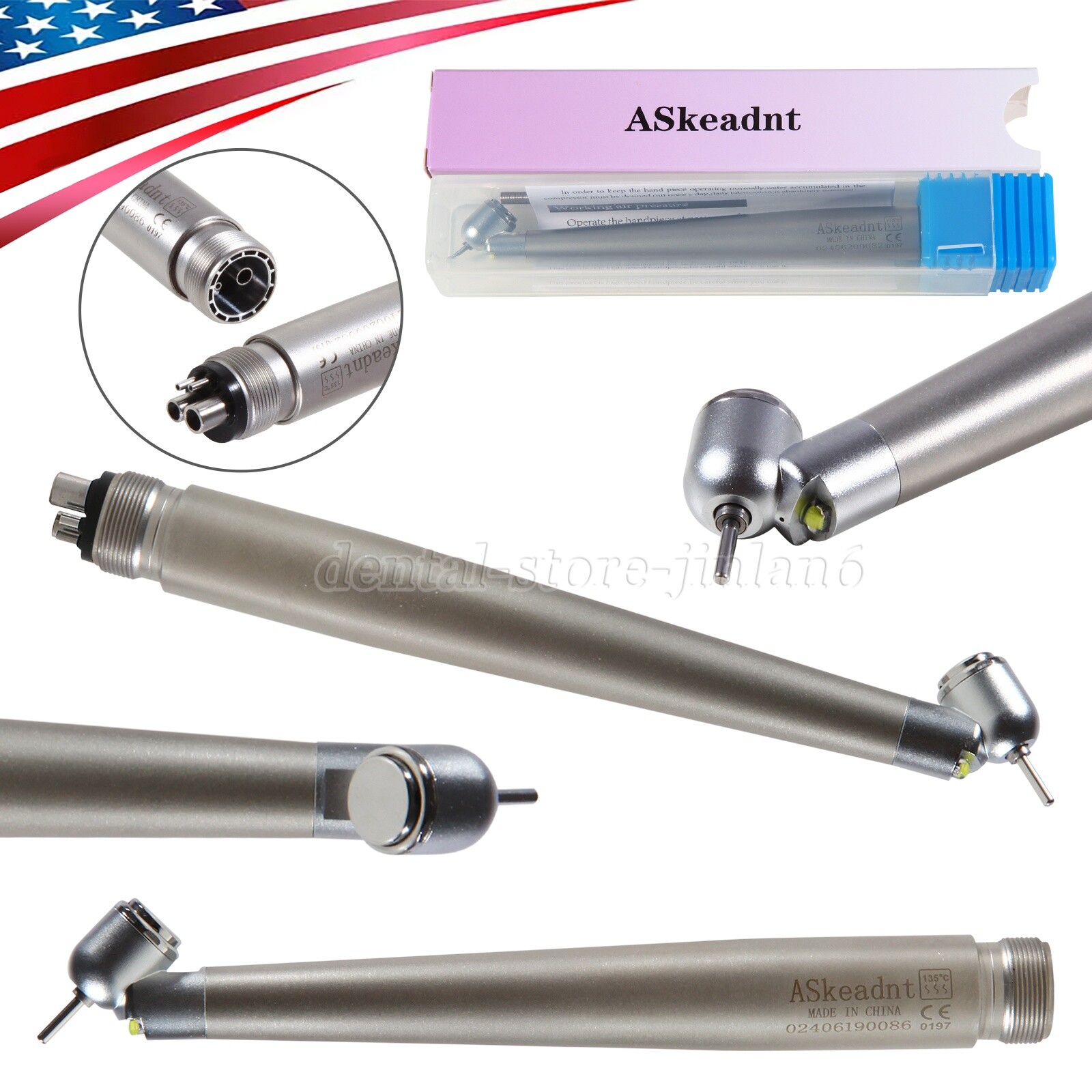45° LED Light Dental PANA-MAX Push High Speed Handpiece Turbine 4/2H fo