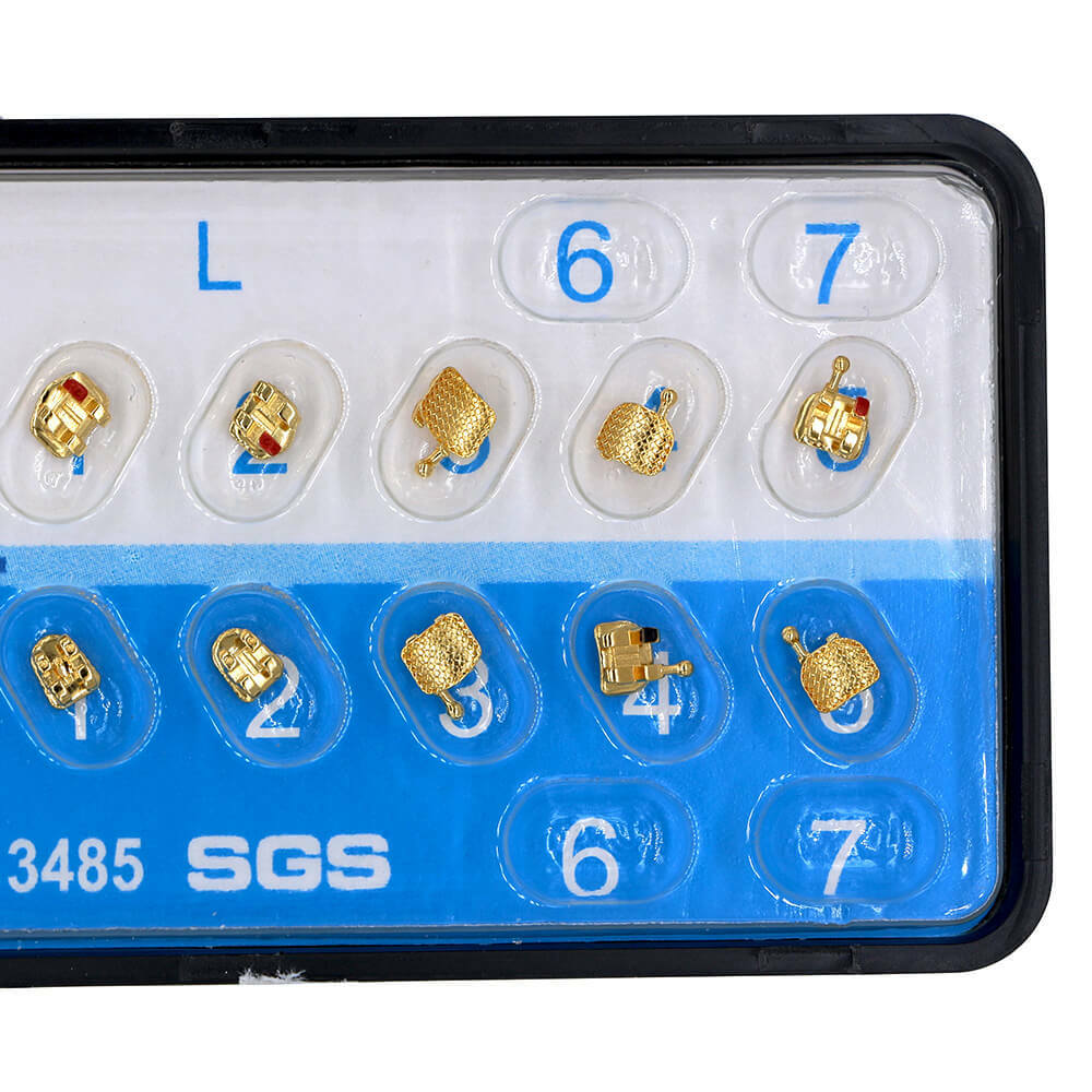 18K Gold Coated Orthodontic Metal Brackets, Mini Roth .022 3-4-5 with Hook