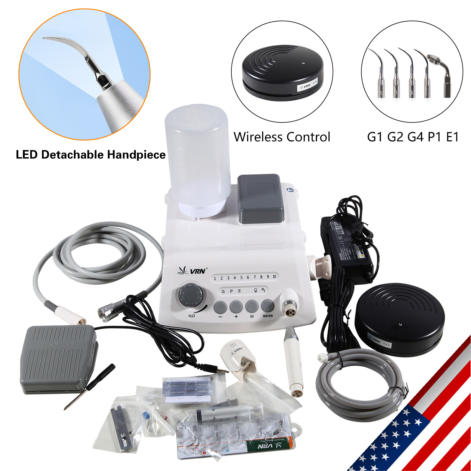 Dental Ultrasonic Piezo Scaler With LED Handpiece VRN Auto Water Supply UPS