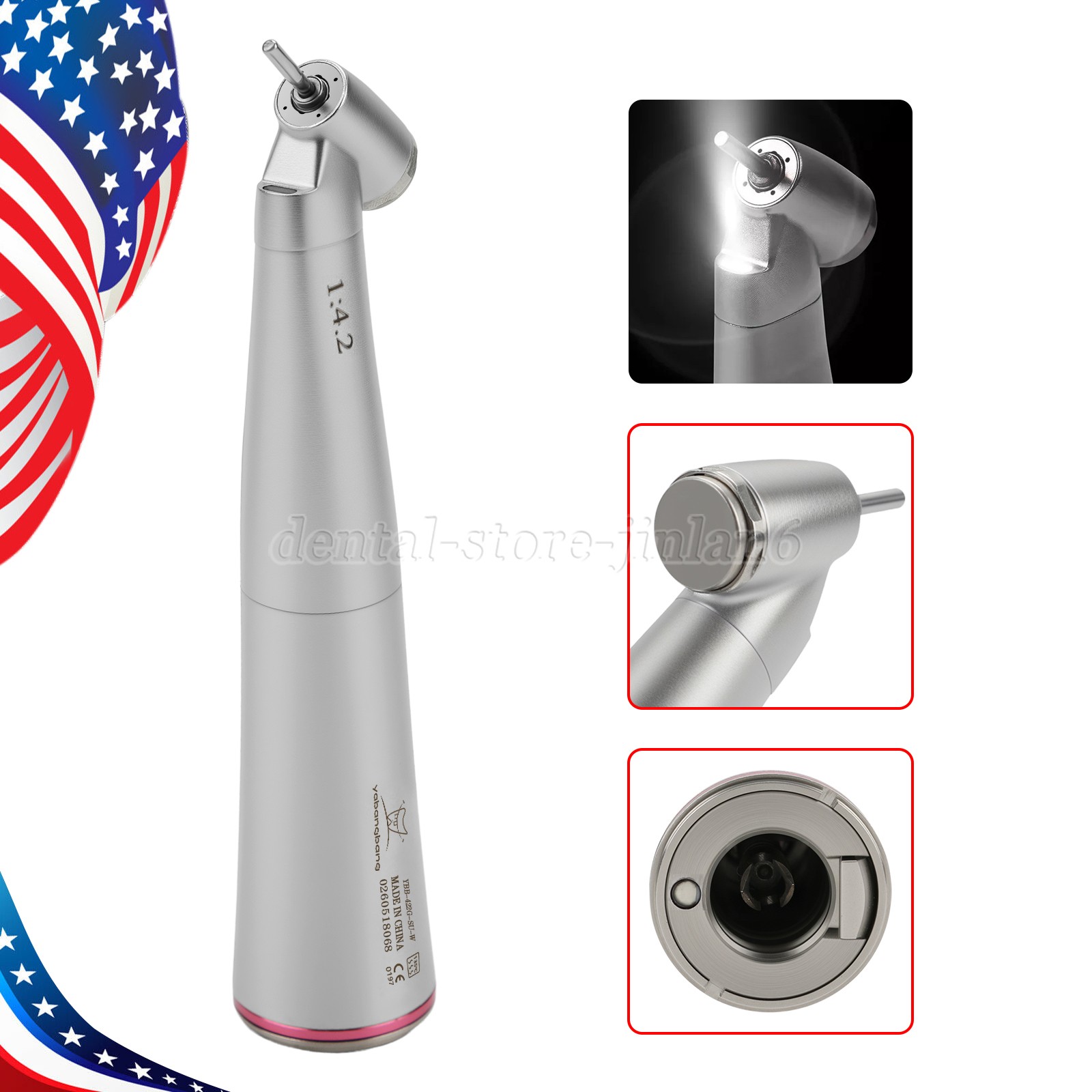 Dental Optic Fiber LED 1:4.2 Increasing Handpiece 45°Angle Head External Channel