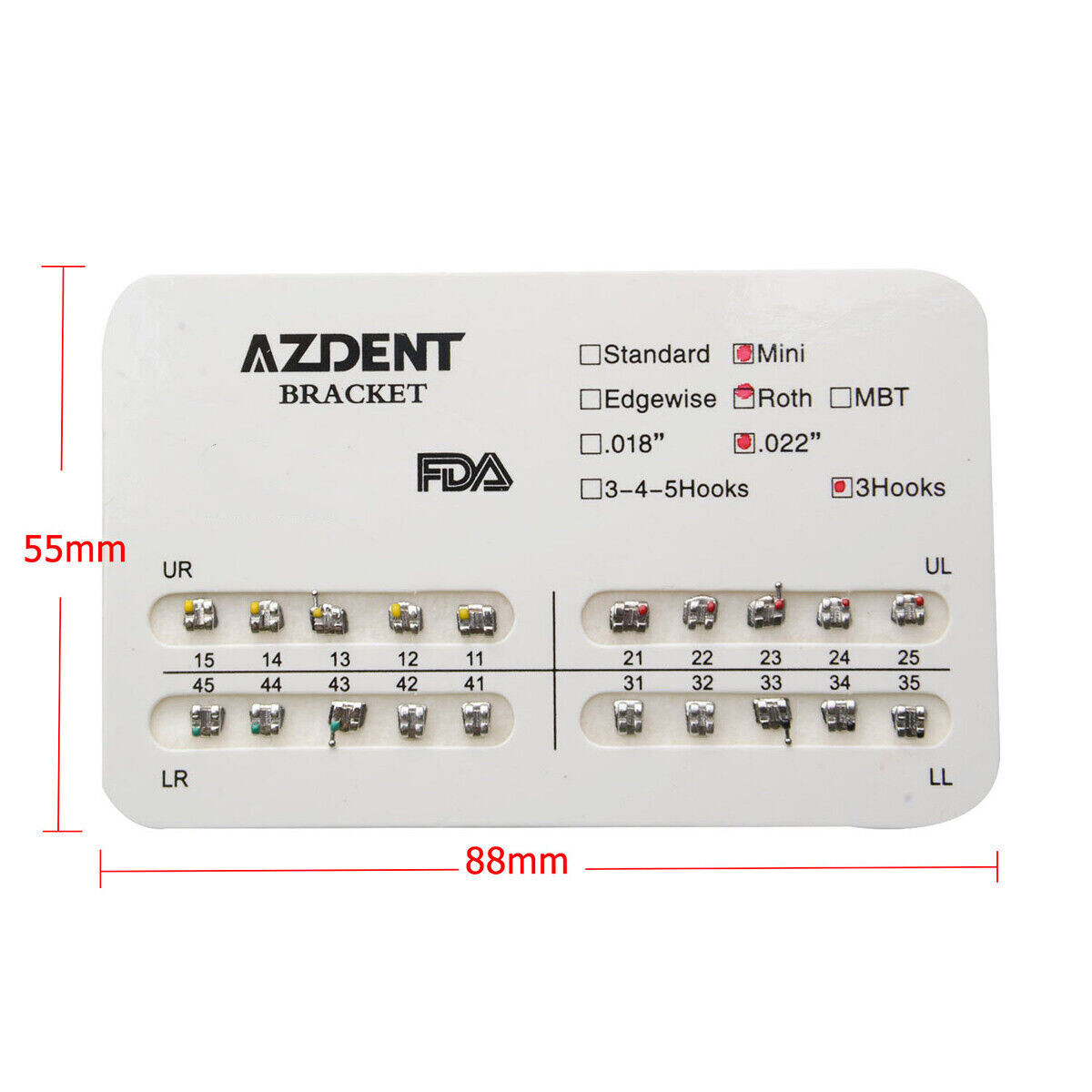 AZDENT Dental Orthodontic Bracket Braces Mini Roth .022 Hooks 3-4-5/ Hooks 3