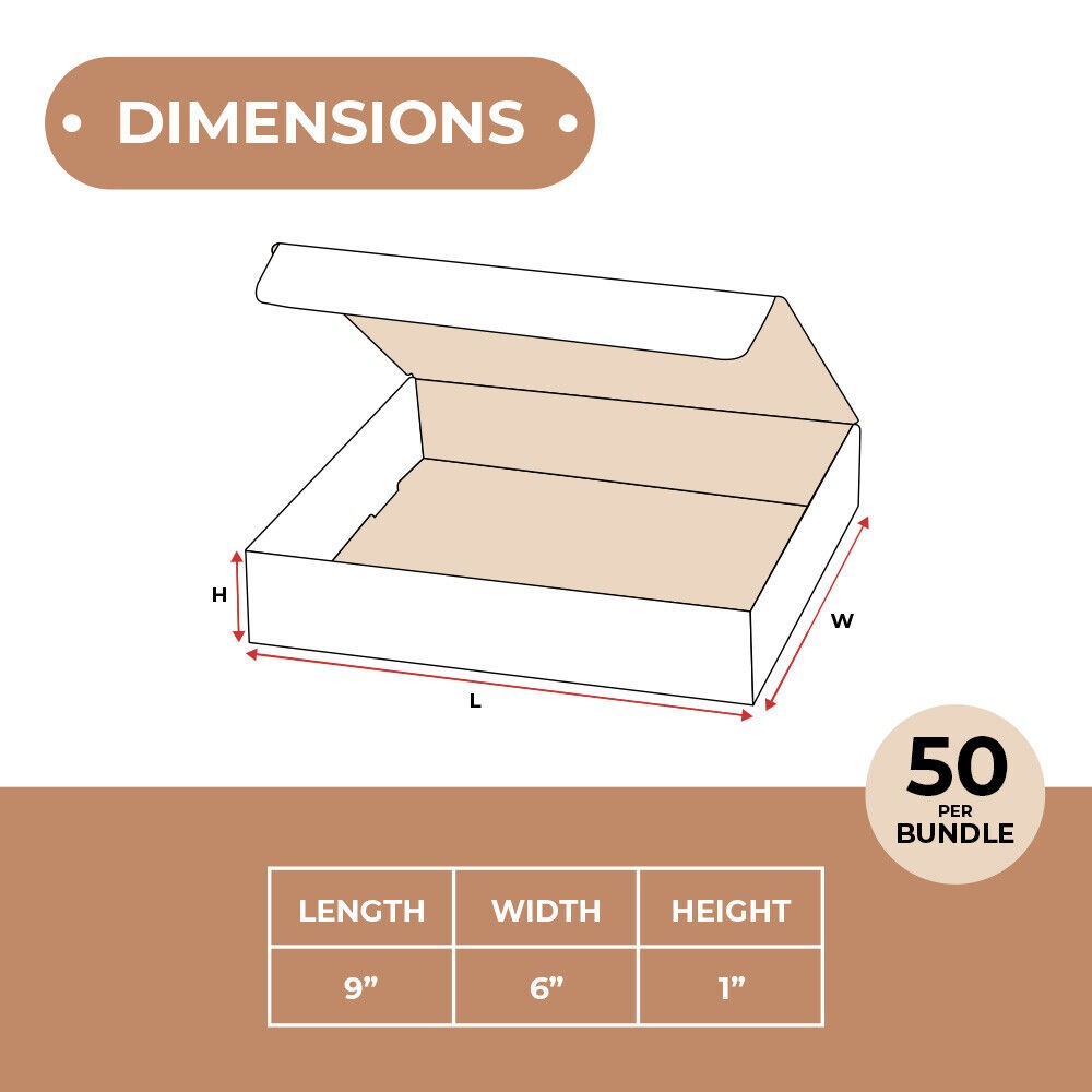 9x6x1″ White Corrugated Mailing/Shipping Boxes – 50-Case, Compact Packing