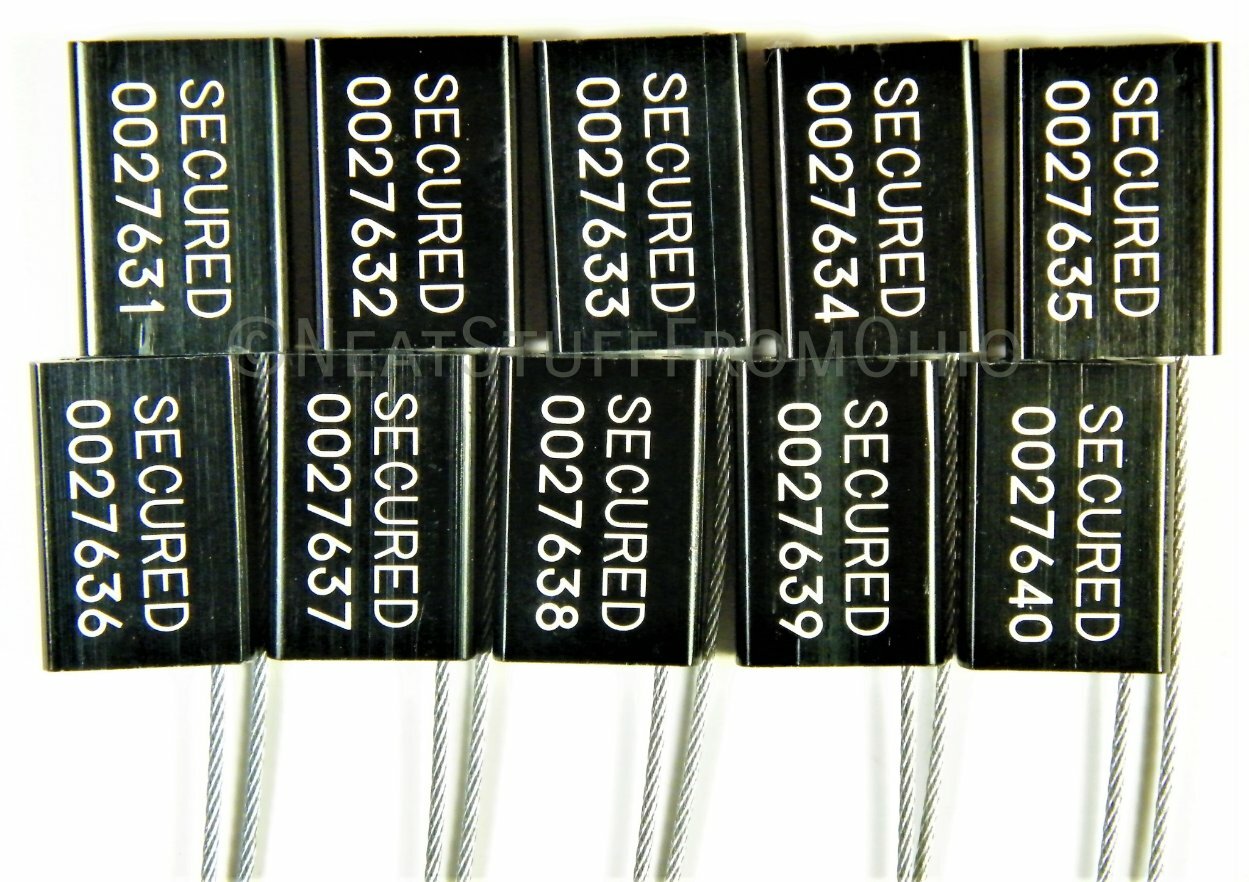 SECURITY SEALS, CABLE SEALS, ALL-METAL, TEN SEALS, BLACK, GREAT PRICE ?