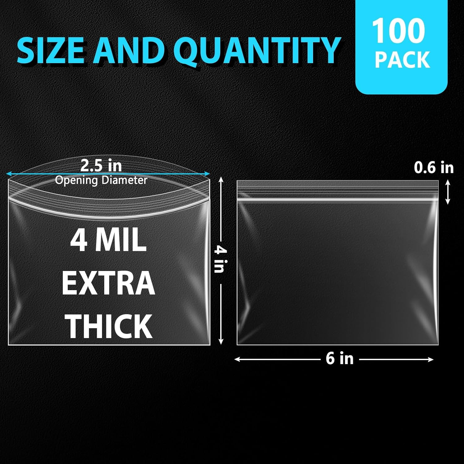 6″ X 4″ Zip Bags, 4 Mil Heavy Duty Bait Bags Clear Plastic Zipper Lock Sleeves,