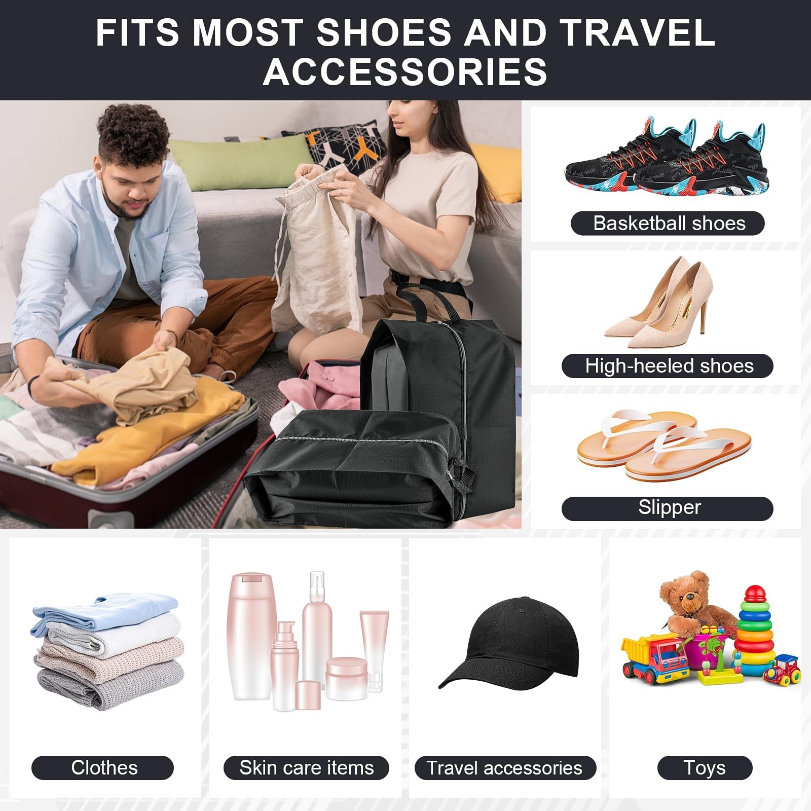 Shoe Bags for Travel, 4 Pack Extra Durable Travel Shoe Bags for Storage and P…