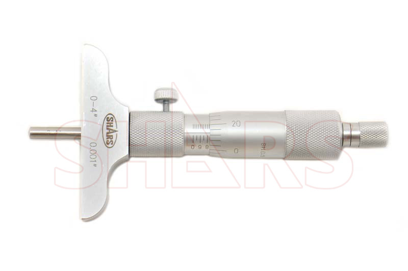 SHARS 0- 4″ DEPTH MICROMETER 2.5″ BASE .001″ SATIN HARDENED NEW P}