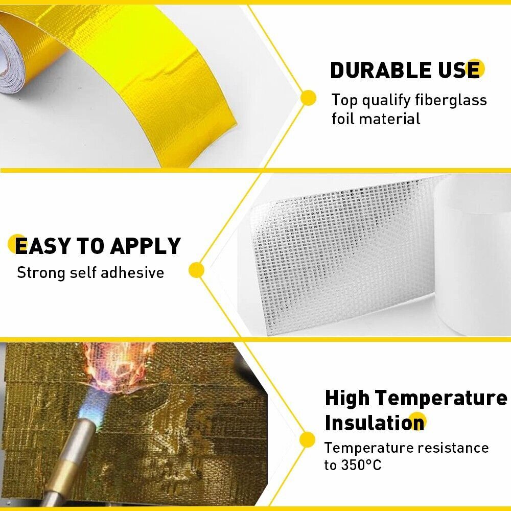 2″ 33Ft Gold Heat Reflective Intake Tape Wrap: Self Adhesive, High Temp