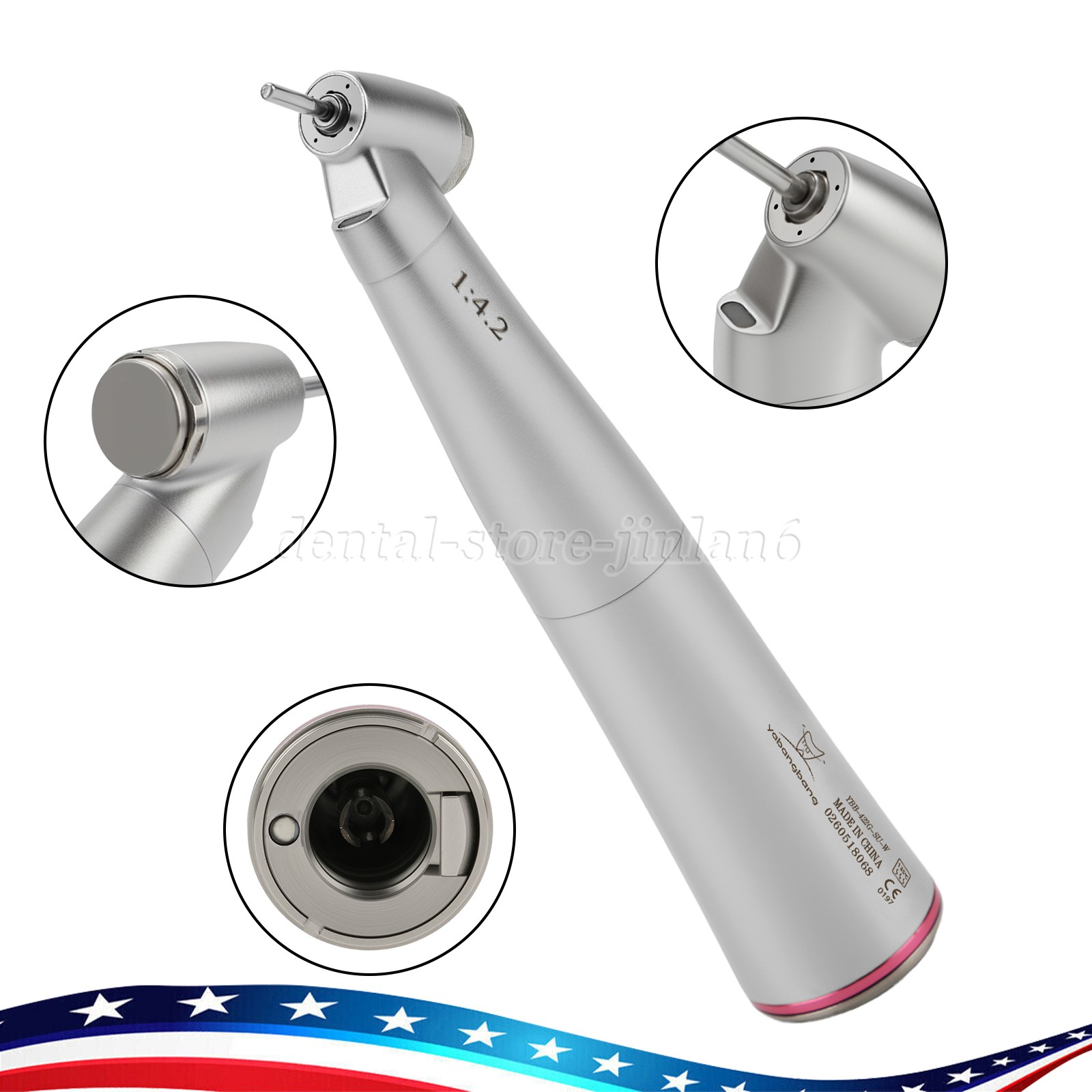 Dental Optic Fiber LED 1:4.2 Increasing Handpiece 45°Angle Head External Channel