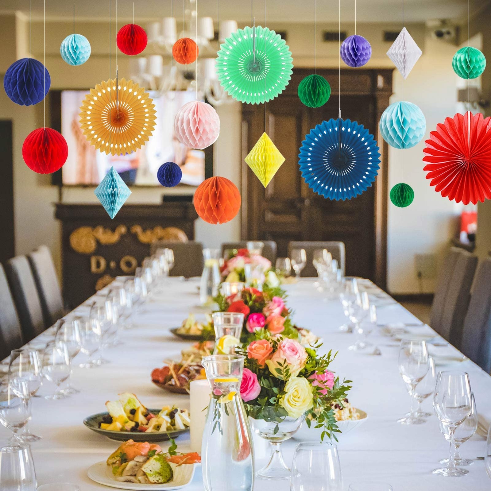 20 PCS MultiColor Paper Honeycomb Balls Rainbow Party Decor Baby Shower