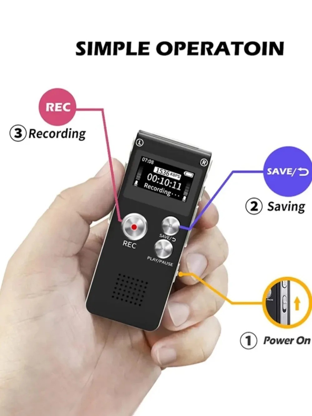 Portable Digital Voice Recorder MP3 WAV Playback USB Rechargeable Recorder