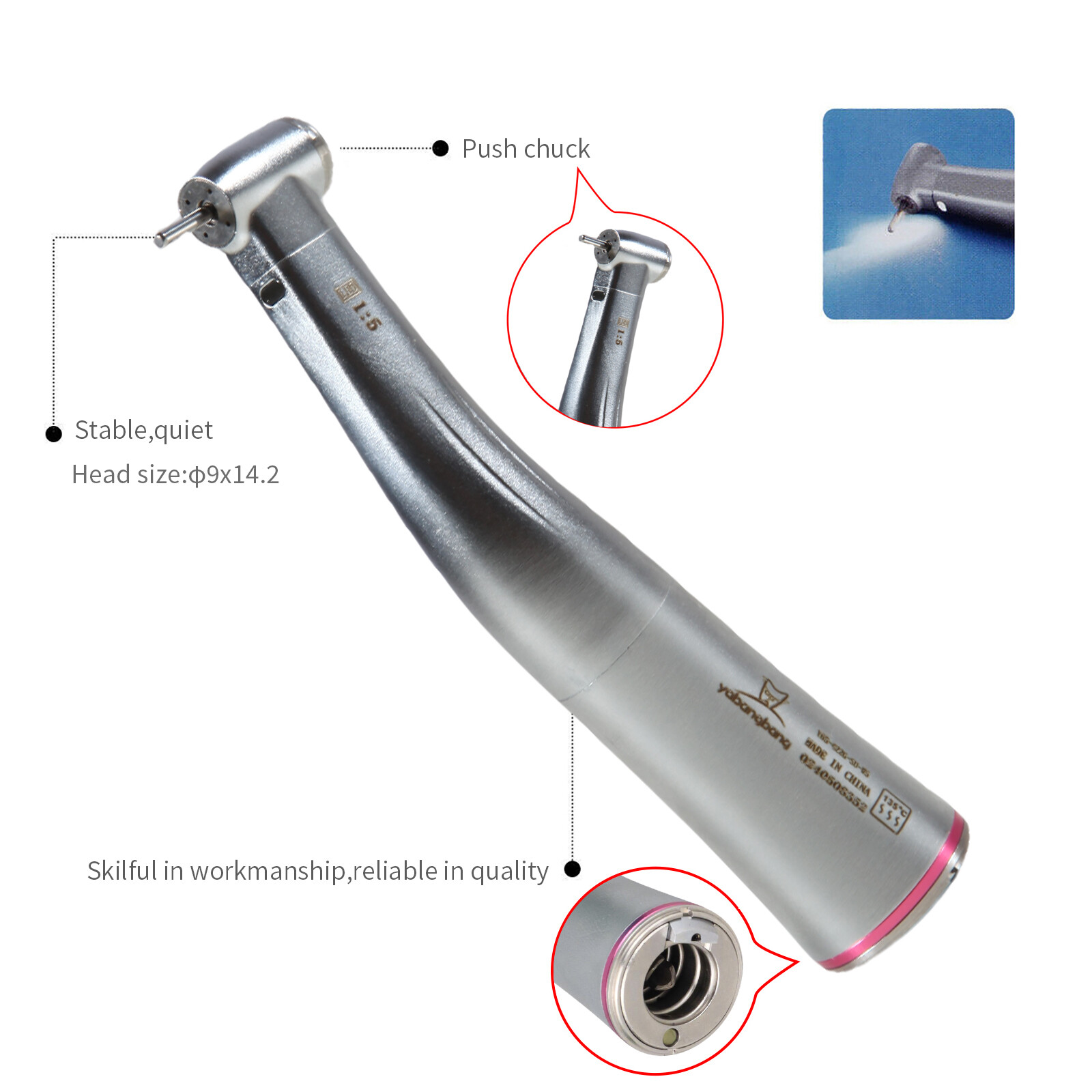 Dental 1:5 Increase LED Fiber Optic Contra Angle Red Ring Fit NSK Ti Max Z95L