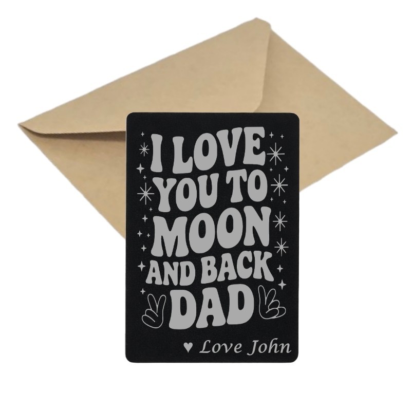 Personalized Engraved Love Dad Moon & Back Note Metal Father’s Day Keepsake Card