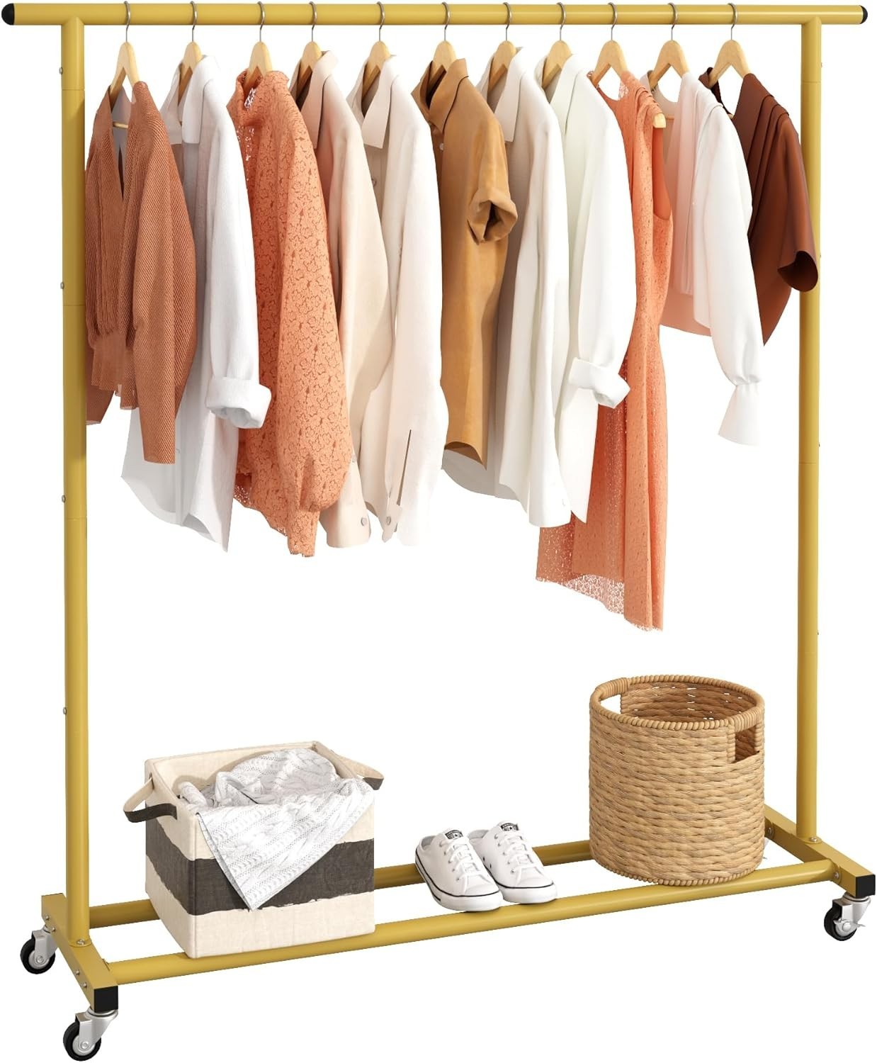 Gold Adjustable Rolling Clothing Rack – Space-Saving Organizer for Home & Retail