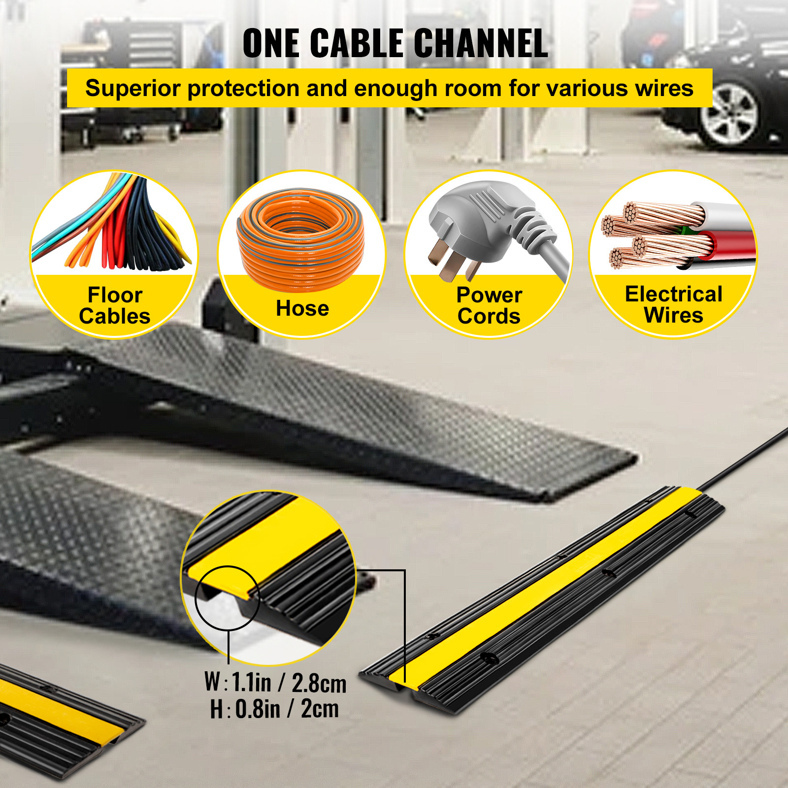 VEVOR 4 Pcs Speed Bumps 1 Channel Wire Hose 22000lbs Cable Protector Ramp