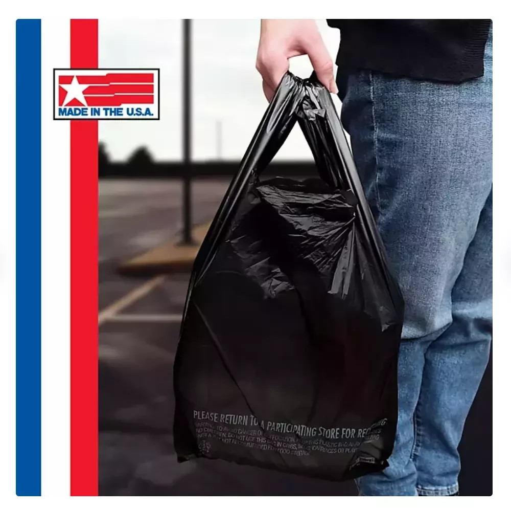 Black T-Shirt Carryout Bags, 11.5″ x 6.5″ x 22″ (1,000 ct.)