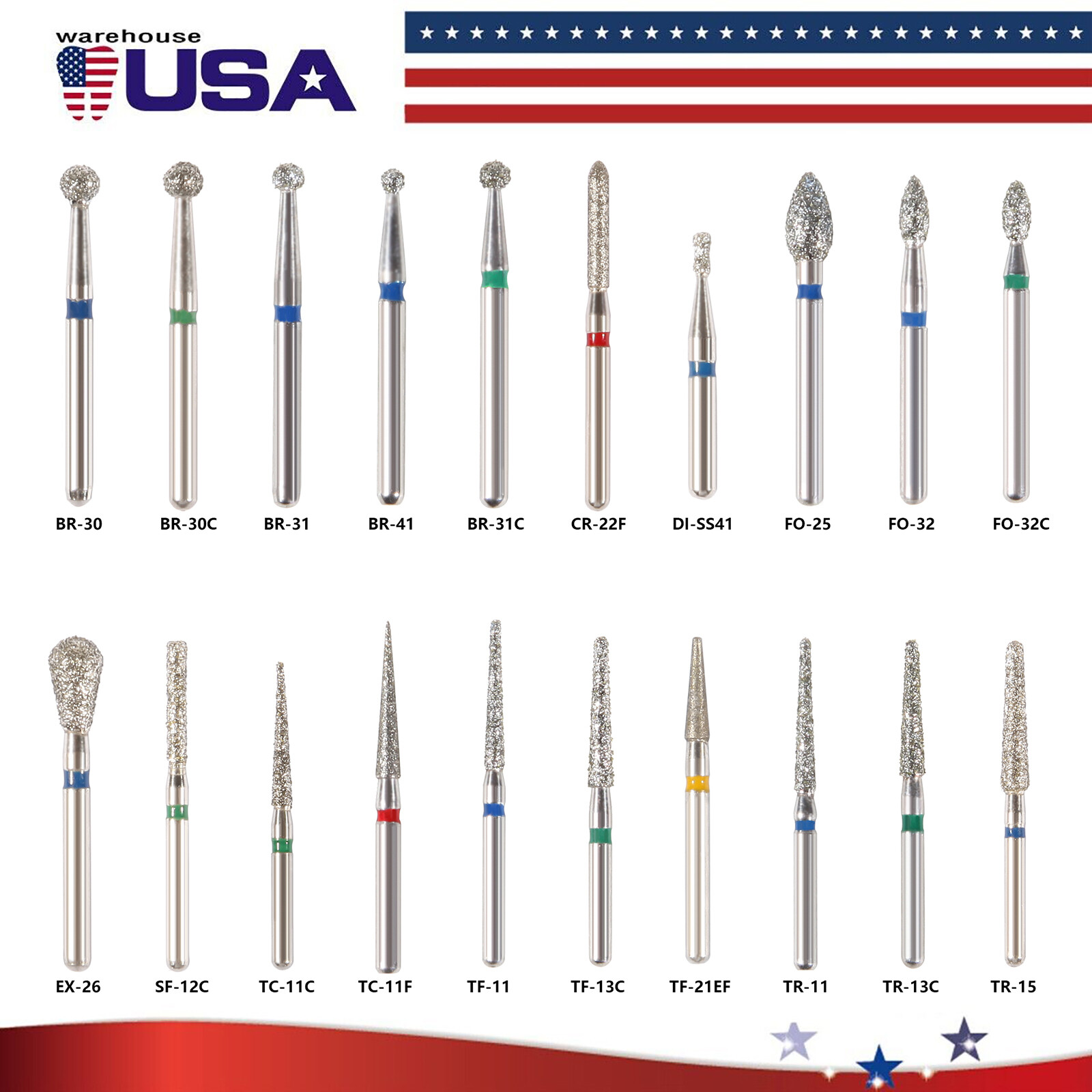 100x Brocas de fresa de diamante para dentista dental Taladro FG 1,6 mm 20 OEM