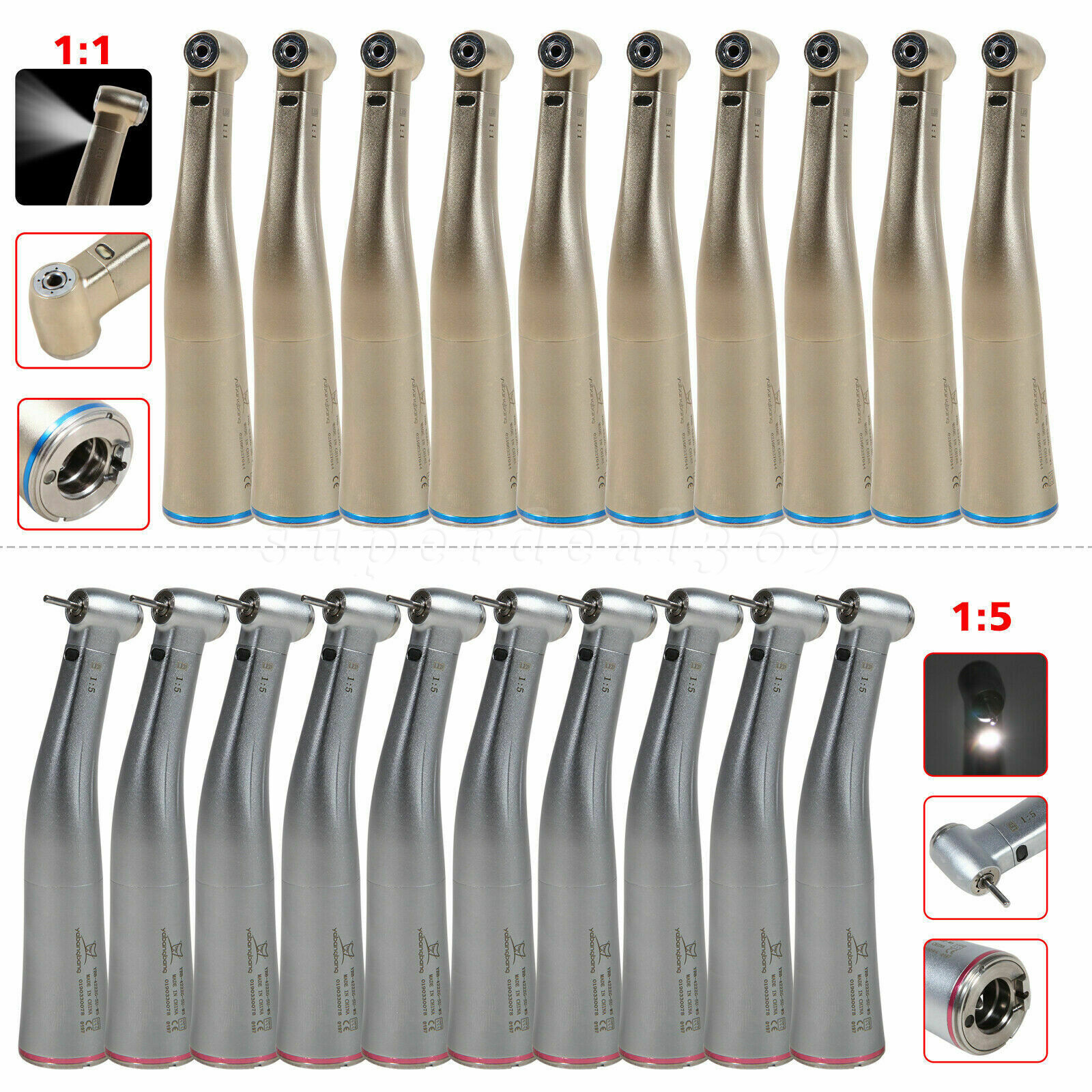 Dental 1:1/1:5 LED Contra Angle Handpiece Inner Spray fit NSK E-type Motor OR