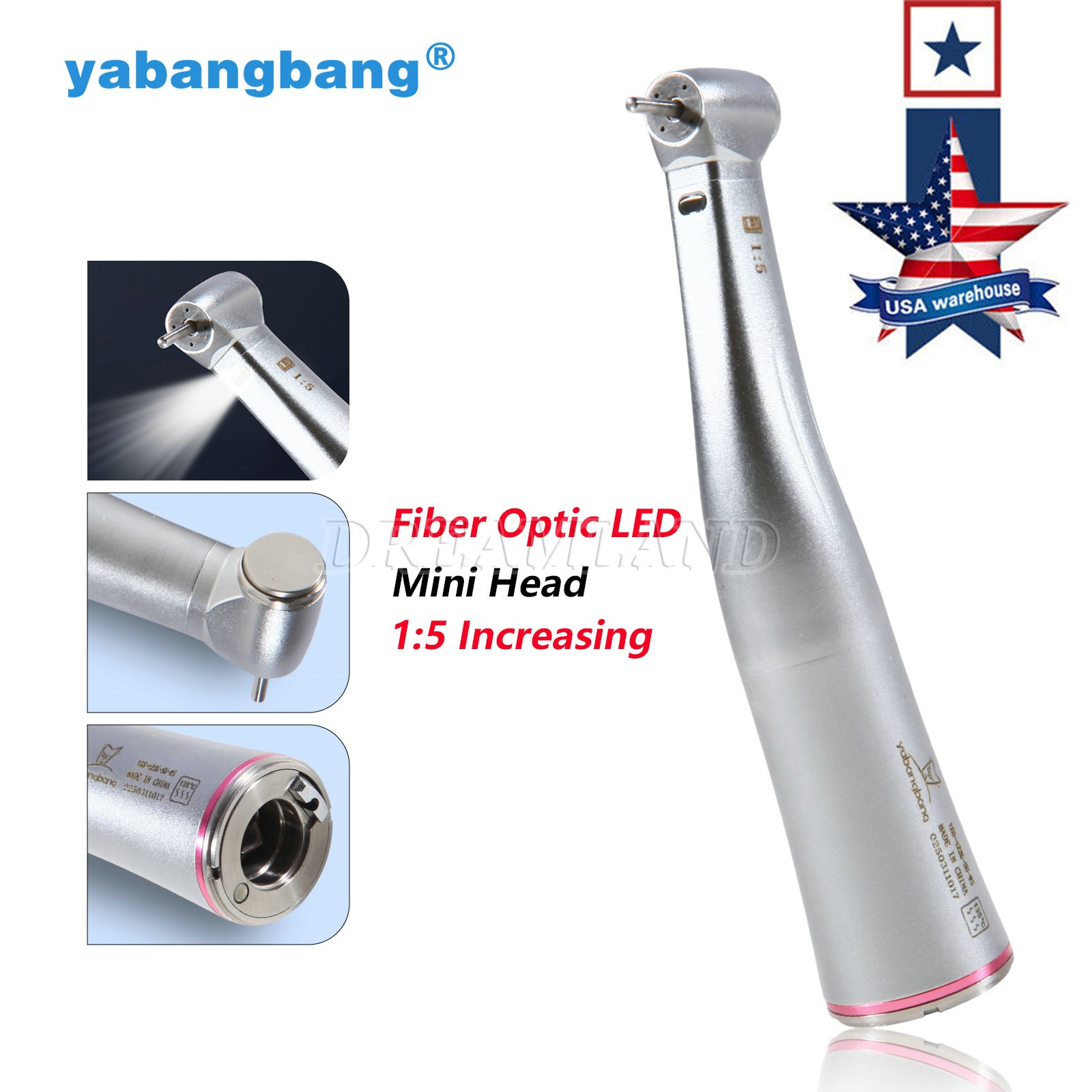 Yabangbang Dental Electric Handpiece 1:5 Fiber Optic Contra Angle High Speed