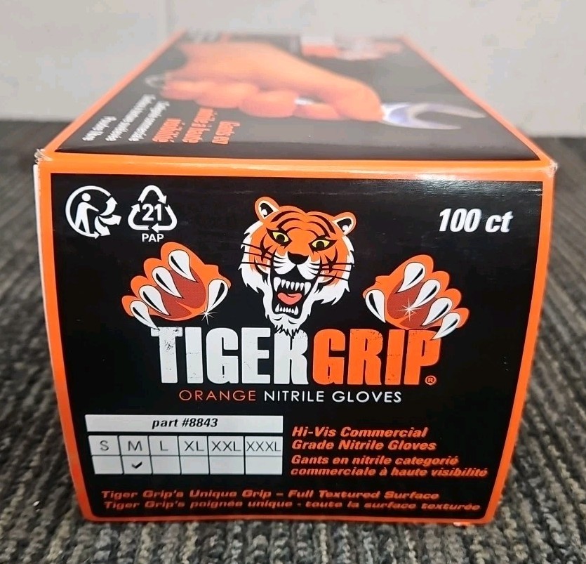 Eppco Tiger Grip #8843 – 100 Count Orange Hi-Vis Nitrile Gloves – Medium