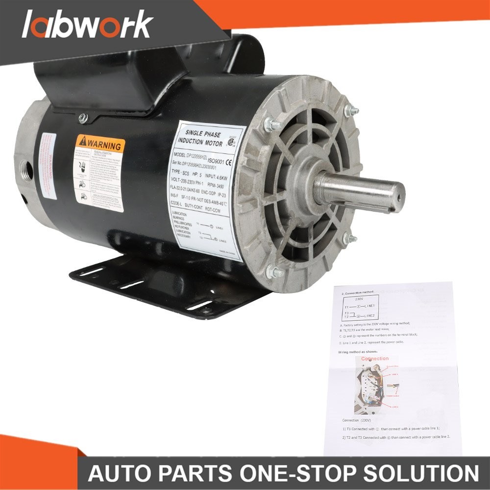 Labwork 5HP Compressor Duty Electric Motor 230V 1 Phase 3450RPM 56HZ/143T 7/8″