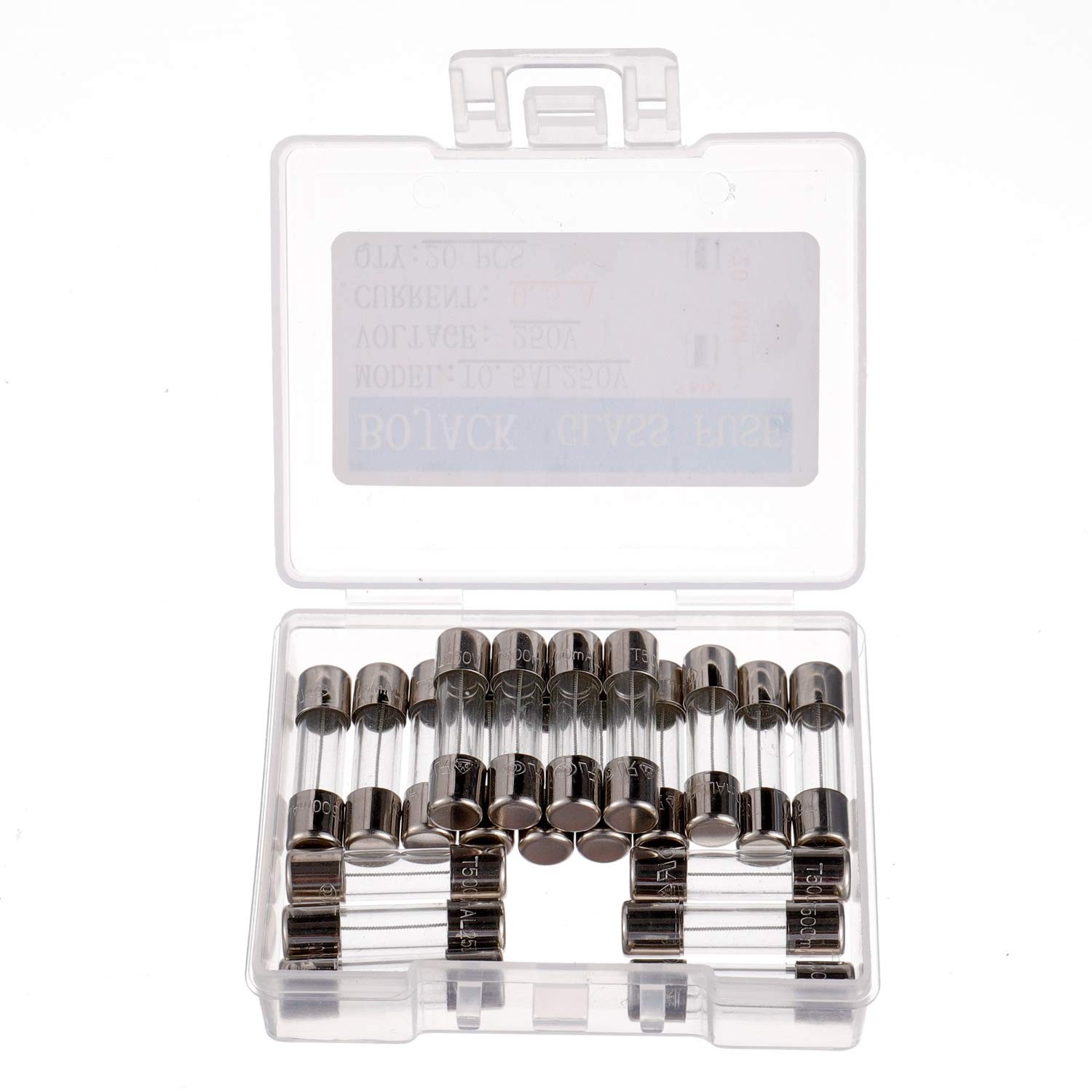 Pack of 20 T0.5AL250V 5X20Mm 0.5A 250V Slow Blow Fuses 0.5 Amp 250 Volt