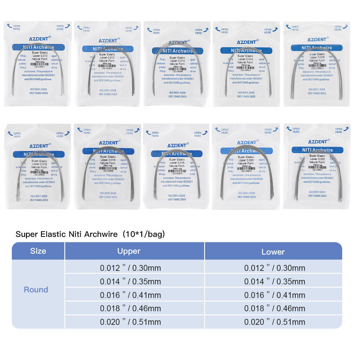 AZDENT Dental Orthodontic Super Elastic Niti Round Arch Wire Ovoid/Nature Form