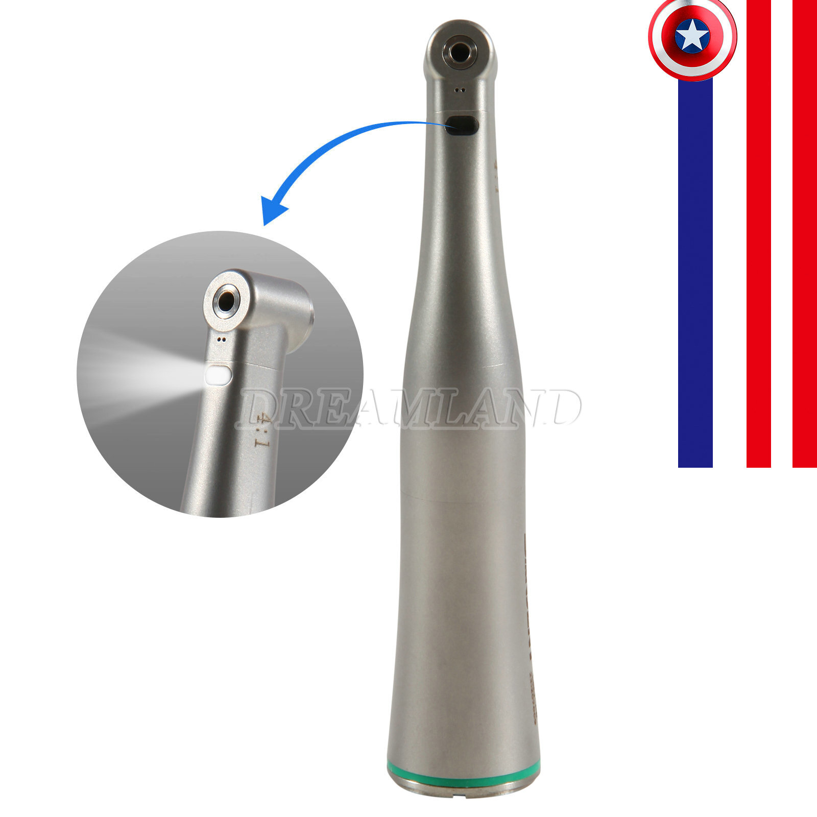 Dental 4:1 LED Fiber Optic Contra Angle Handpiece Quattro Spray Internal Channel