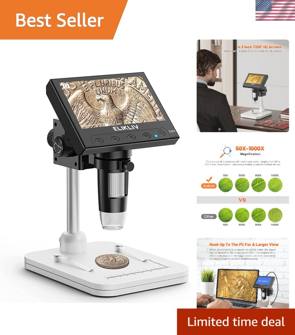 High-Definition Coin Microscope 1000x – LED Illumination & USB PC Compatibility