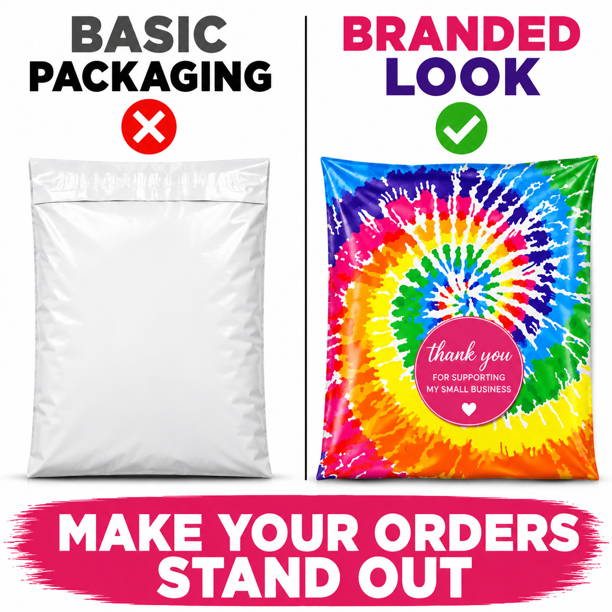 Tie Dye Poly Mailers 10×13 Designer Shipping Bags Self Seal Boutique