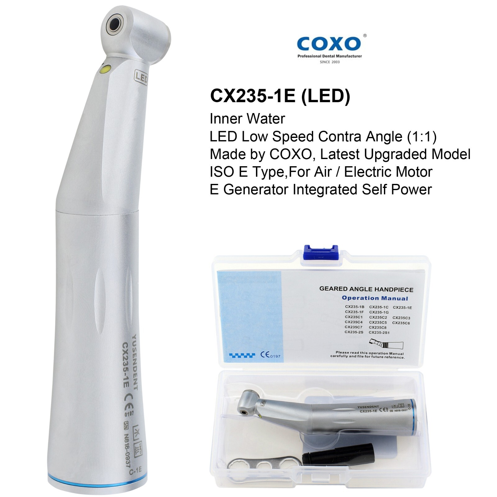COXO Dental Slow Speed Contra Angle Straight Handpiece Air Motor Inner Water NSK