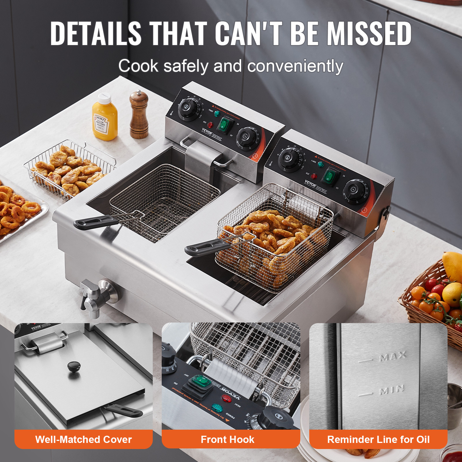 VEVOR Commercial Electric Deep Fryer Countertop Fryer 3000W Dual Tank 2x11Qt/11L